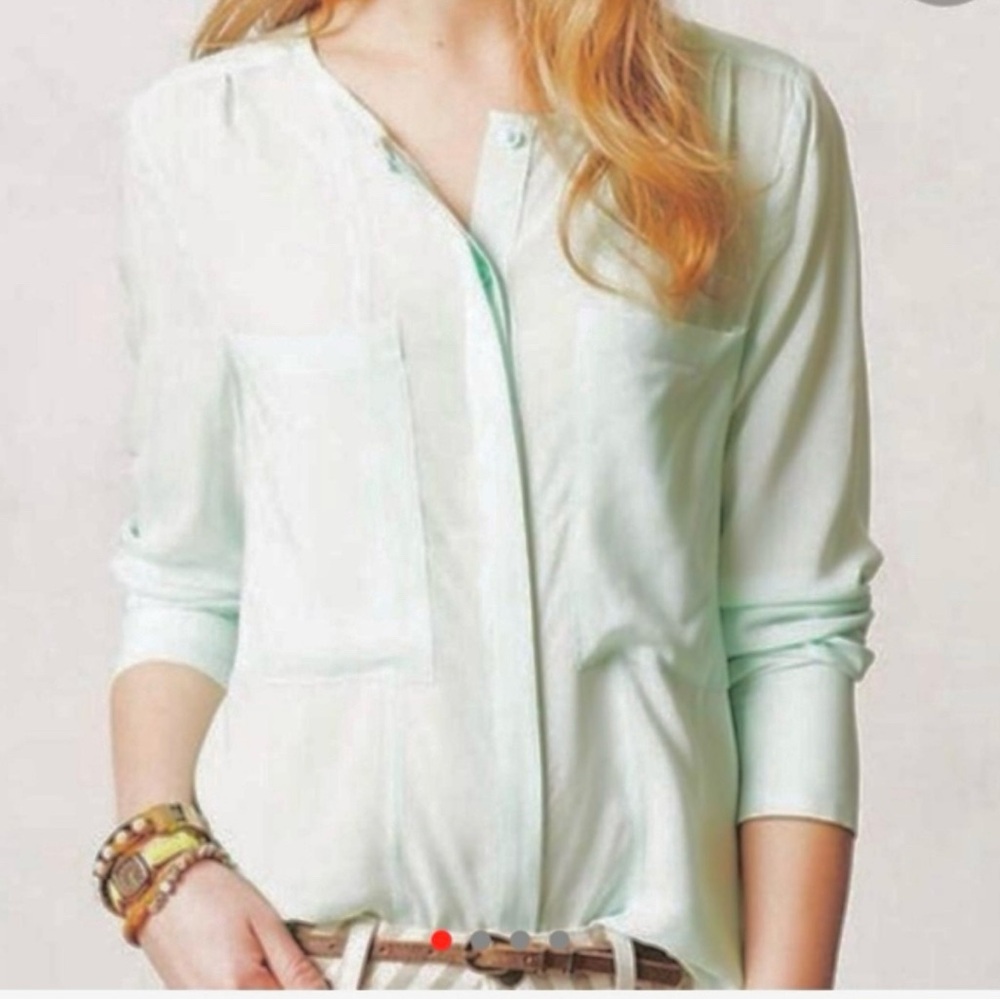 Anthropologie Maeve Button Down Light Green Blouse
